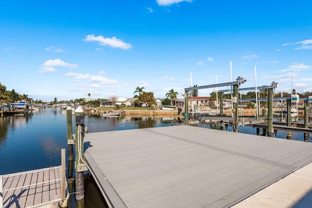 dock area with a water view