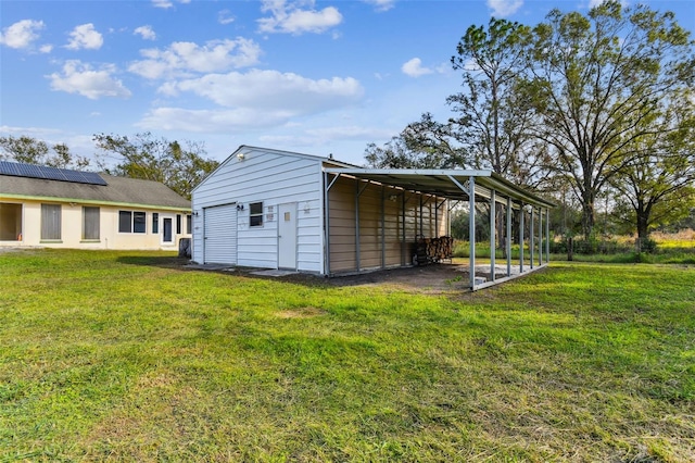 exterior space featuring a carport and a lawn