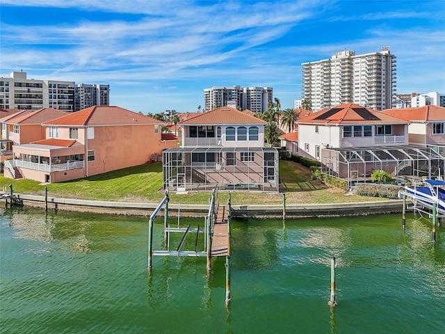 view of dock with a water view