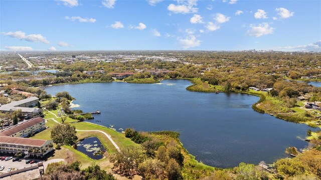 bird's eye view featuring a water view