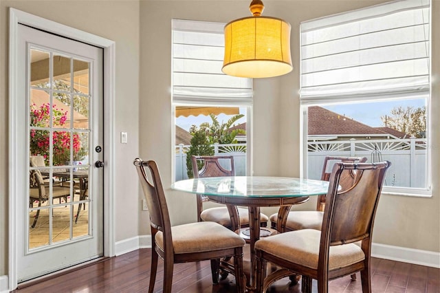 dining area featuring dark wood-type flooring