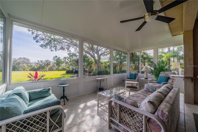 sunroom / solarium with ceiling fan