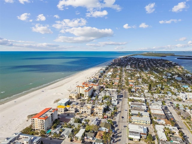 bird's eye view featuring a beach view and a water view