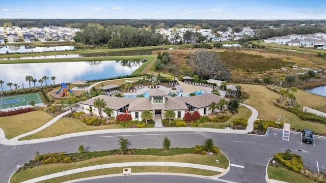 aerial view with a water view