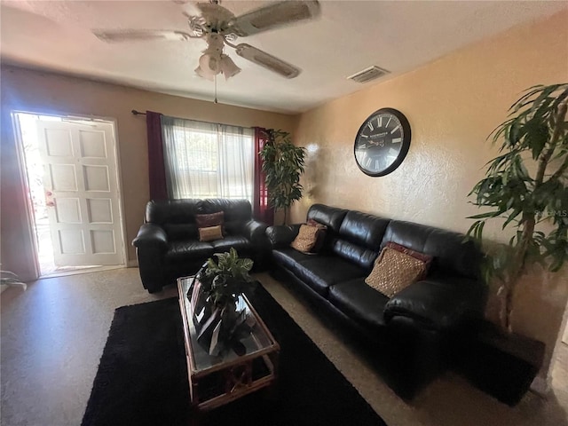 living room with ceiling fan