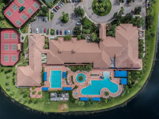 aerial view with a water view