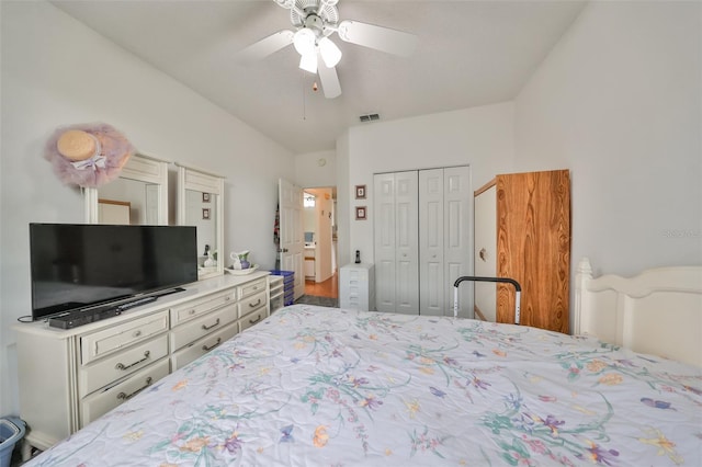 bedroom with a closet and ceiling fan