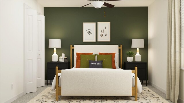 bedroom featuring ceiling fan