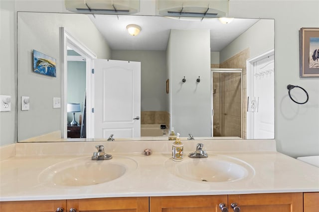 bathroom with vanity and walk in shower