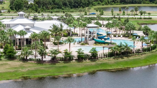 aerial view with a water view