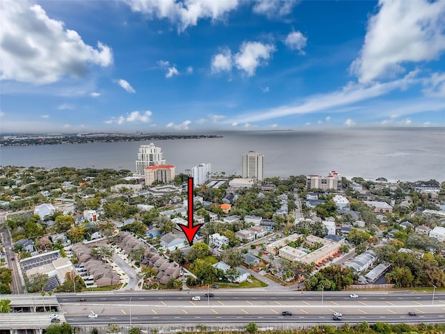 bird's eye view featuring a water view