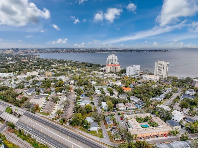 bird's eye view featuring a water view