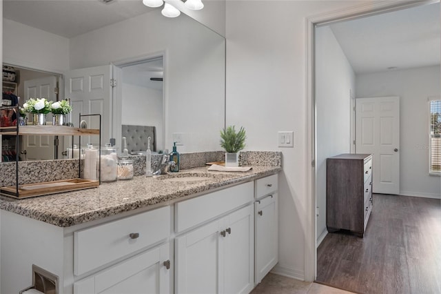 bathroom with vanity and wood-type flooring