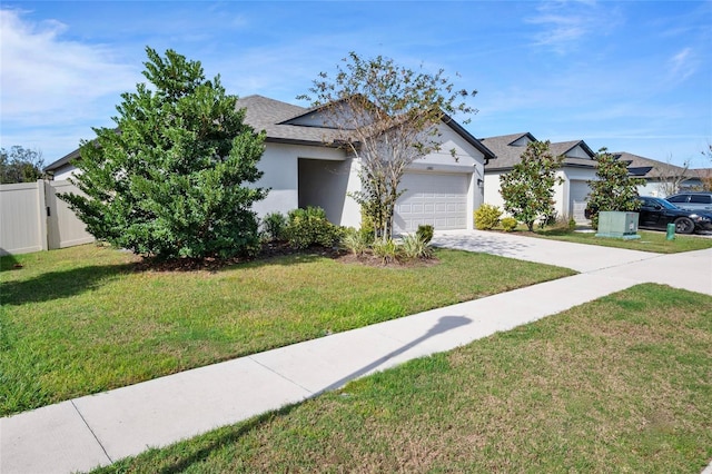 view of front facade featuring a garage and a front lawn