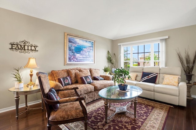 living room featuring dark hardwood / wood-style floors