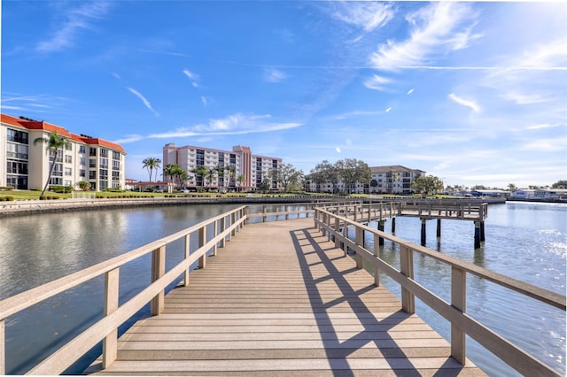 view of dock featuring a water view