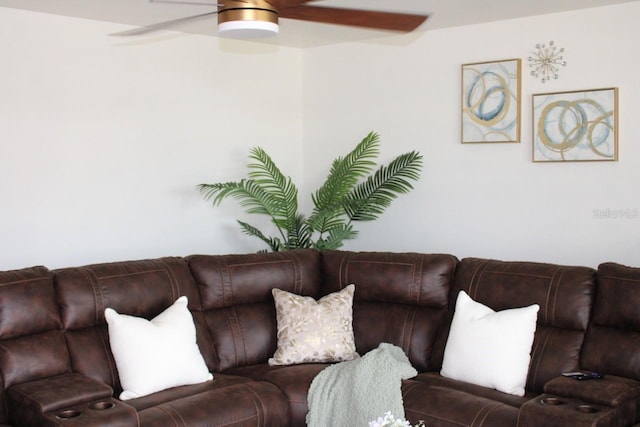 living room featuring ceiling fan