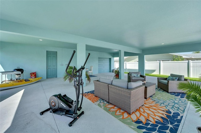 living room with concrete floors