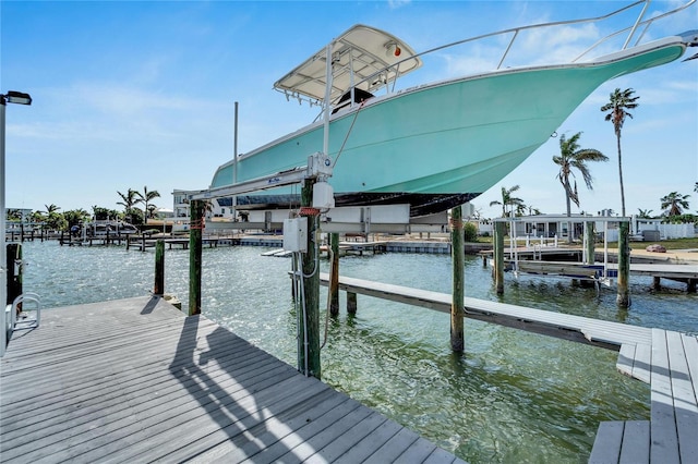 view of dock with a water view