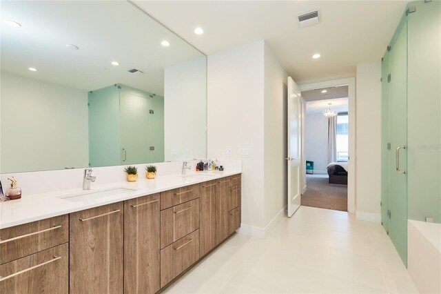 bathroom featuring vanity and walk in shower