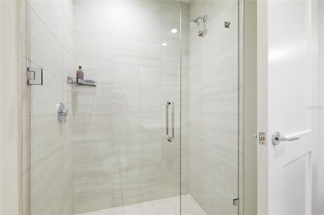 bathroom featuring a shower with shower door