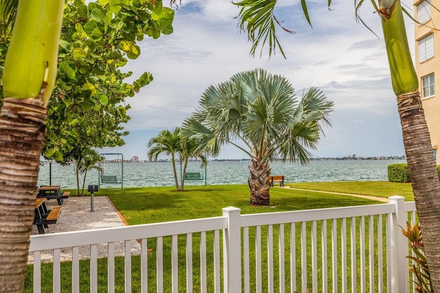 view of yard with a water view