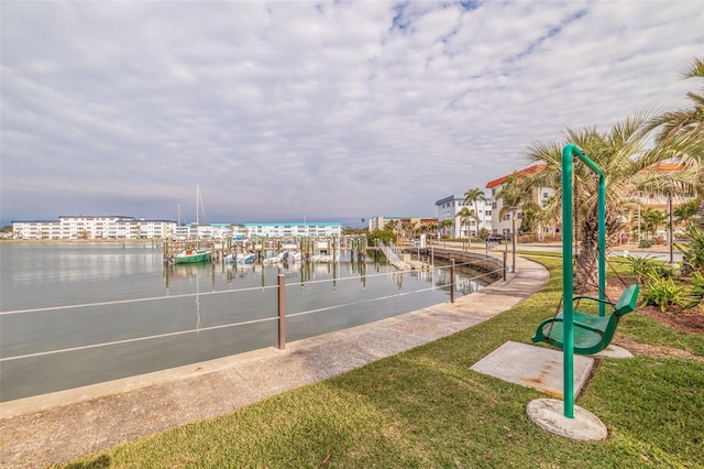 exterior space featuring a dock