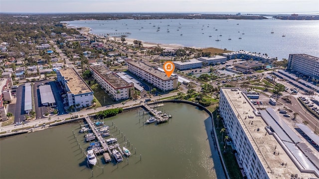 aerial view featuring a water view