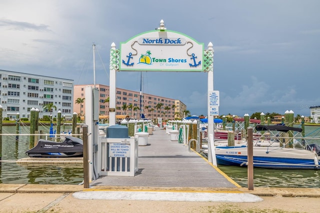 dock area with a water view