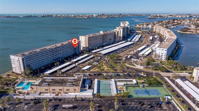 aerial view featuring a water view