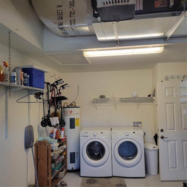 laundry area featuring separate washer and dryer and water heater