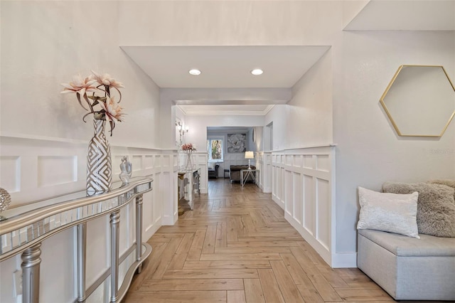 corridor with light parquet flooring