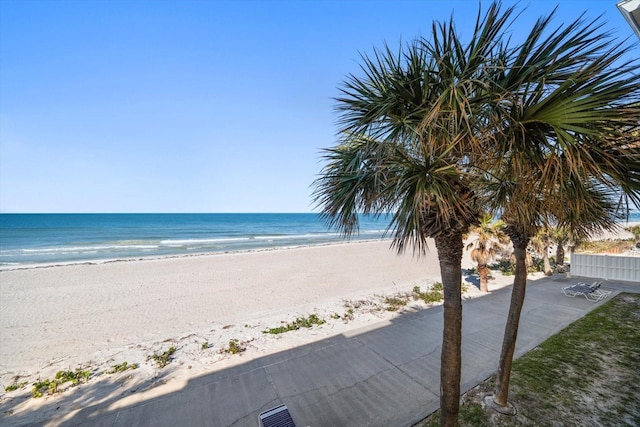 view of water feature with a beach view