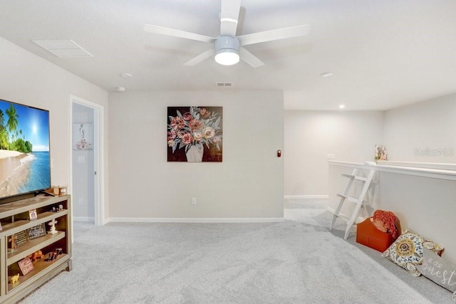 interior space featuring ceiling fan