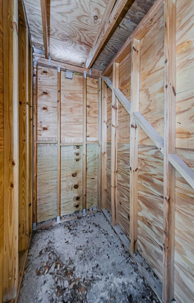 interior space with wooden walls