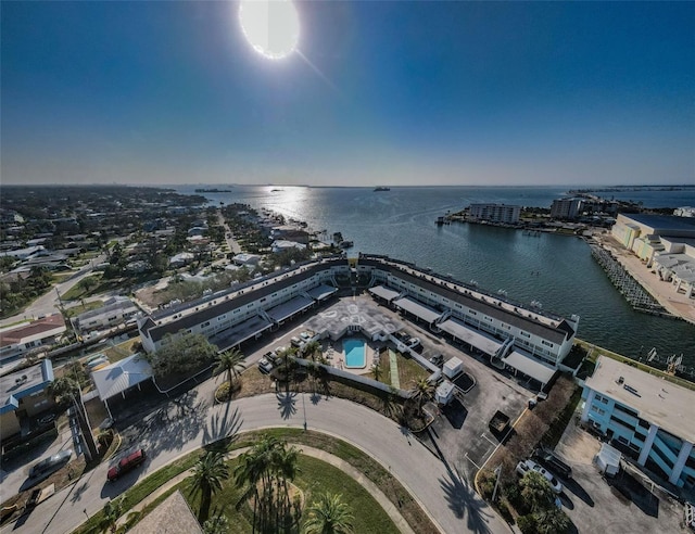 aerial view with a water view