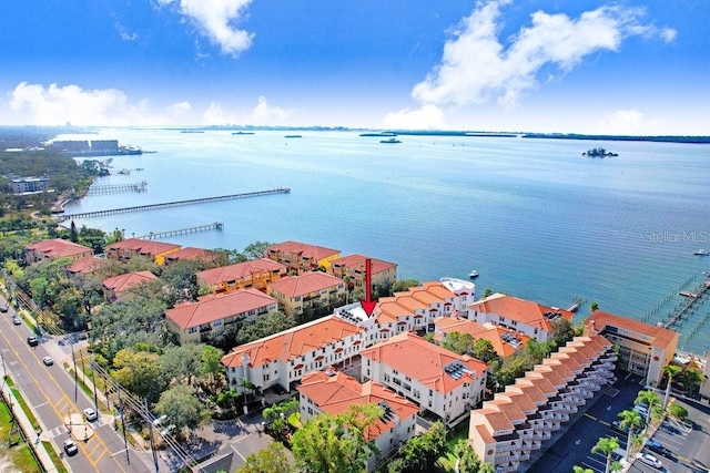 drone / aerial view featuring a water view