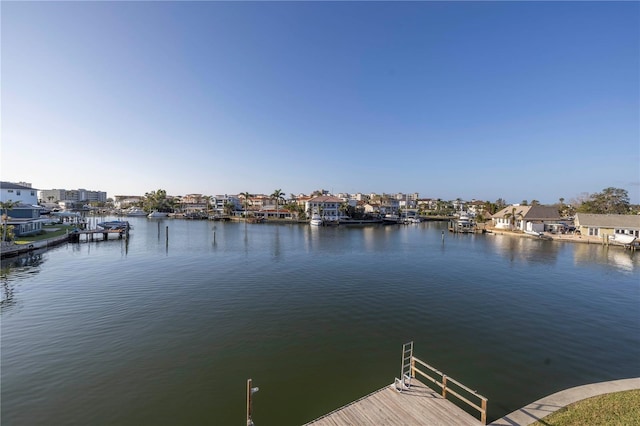 dock area with a water view