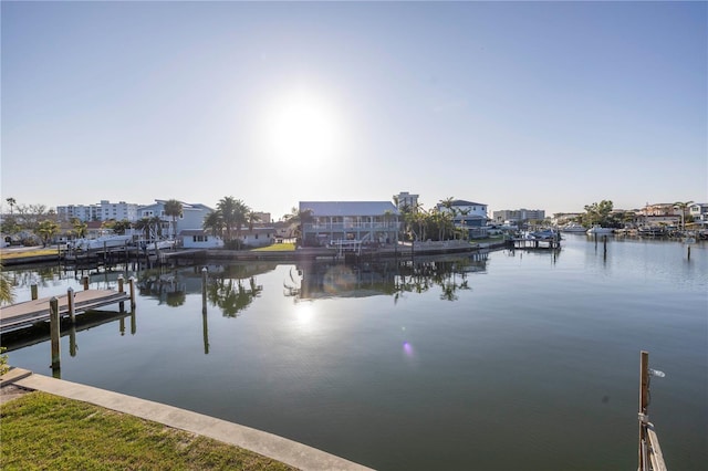 dock area with a water view