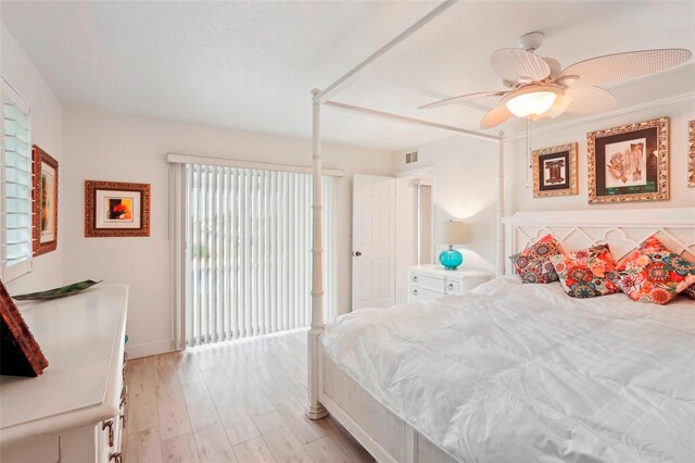 bedroom featuring ceiling fan and light wood-type flooring