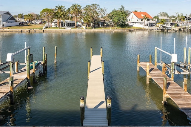 dock area with a water view