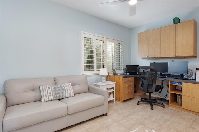 office area featuring ceiling fan