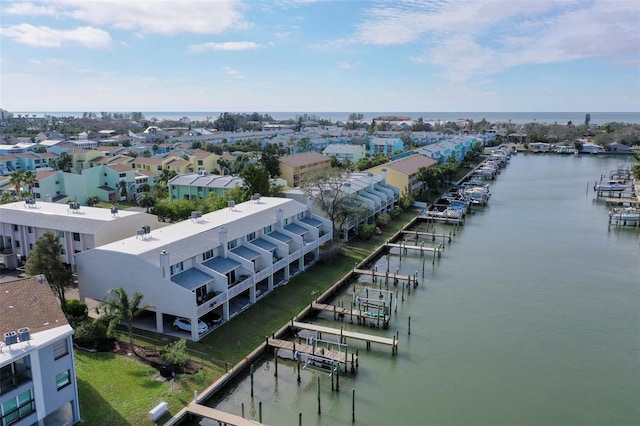 aerial view featuring a water view