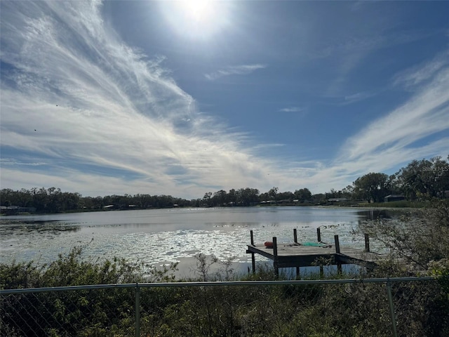 view of dock with a water view