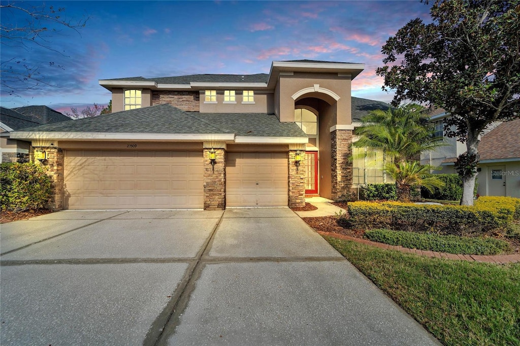 prairie-style house with a garage