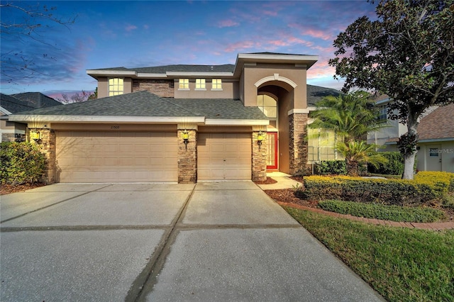 prairie-style house with a garage