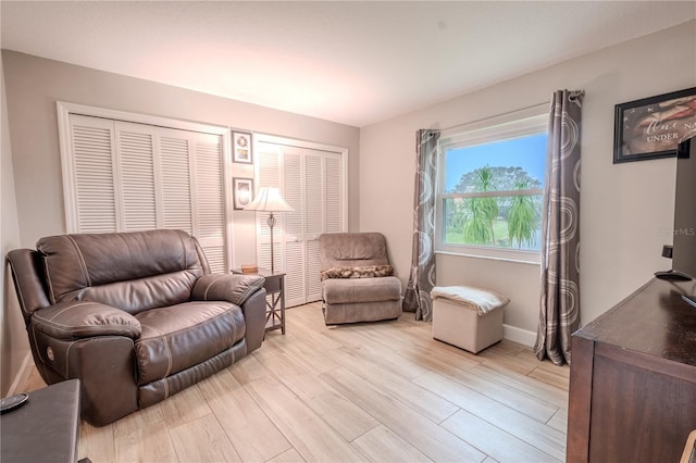 living area featuring light hardwood / wood-style floors