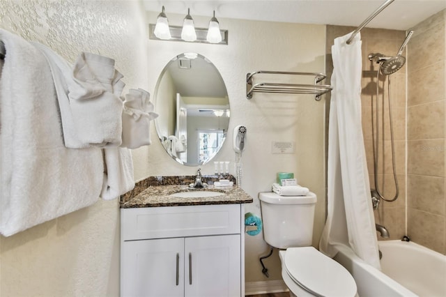 full bathroom featuring vanity, toilet, and shower / bath combo with shower curtain