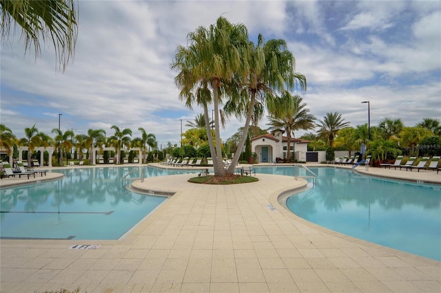 view of pool featuring a patio area