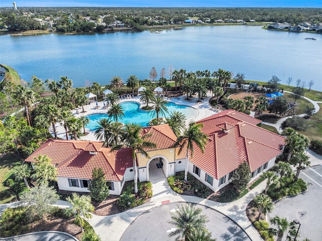 drone / aerial view featuring a water view